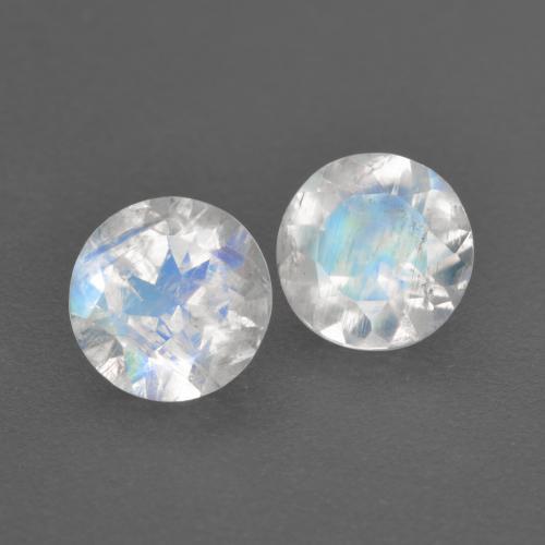 Gemas de piedra de luna arcoíris blanco natural de 1,39 ct, corte redondo, transparente