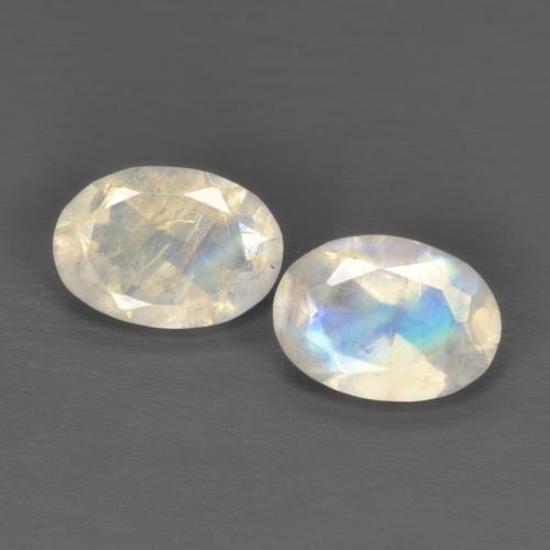 Gemas de piedra de luna arcoíris blanco natural de 1,45 ct, corte óvalo, transparente