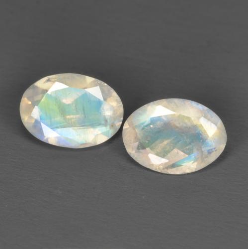 Gemas de piedra de luna arcoíris blanco natural de 1,40 ct, corte óvalo, transparente