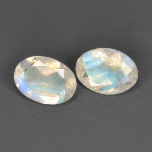 Gemas de piedra de luna arcoíris blanco natural de 1,40 ct, corte óvalo, transparente