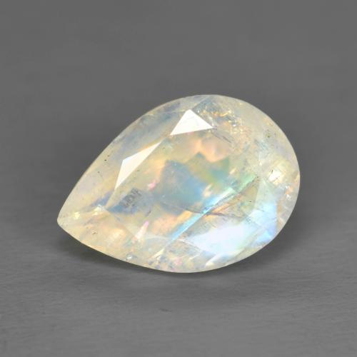 Piedra de luna arcoíris blanco natural de 1,92 ct, en forma de pera, transparente