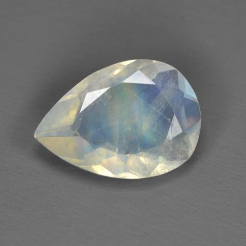 Piedra de luna arcoíris blanco natural de 1,40 ct, en forma de pera, transparente