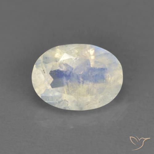 0.91ct Natural Blanco azulado Piedra lunar arcoíris, Ovalada, Transparente