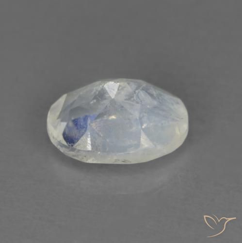 Piedra lunar arcoíris Blanco azulado natural de 0.91 ct, Ovalada, Transparente