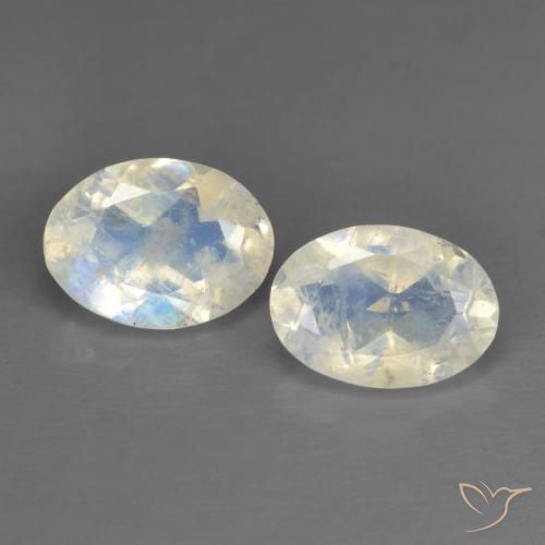 Gemas de piedra de luna arcoíris blanco natural de 1,45 ct, corte óvalo, transparente