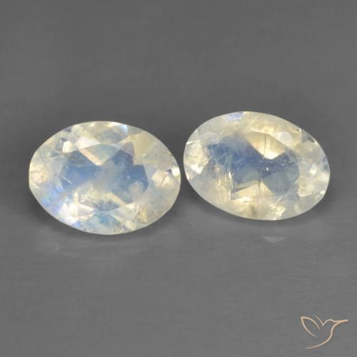 Gemas de piedra de luna arcoíris blanco natural de 1,45 ct, corte óvalo, transparente