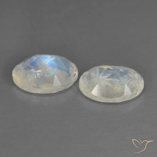 Gemas de piedra de luna arcoíris blanco natural de 1,45 ct, corte óvalo, transparente