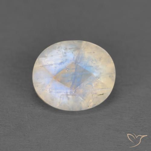 1.18ct Natural Blanco azulado Piedra lunar arcoíris, Ovalada, Translúcido