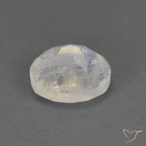 Piedra lunar arcoíris Blanco azulado natural de 1.18 ct, Ovalada, Translúcido