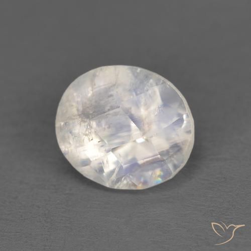 Piedra lunar arcoíris Blanco azulado natural de 1.21 ct, Ovalada, Transparente