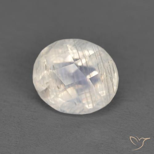 Piedra lunar arcoíris Blanco azulado natural de 1.25 ct, Ovalada, Transparente