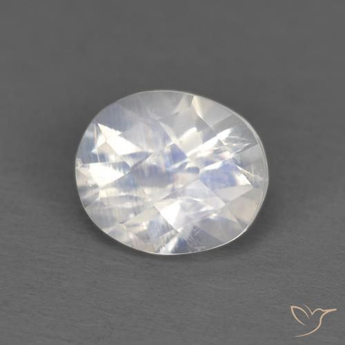 Piedra lunar arcoíris Blanco azulado natural de 1.02 ct, Ovalada, Transparente
