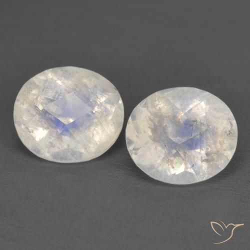 2.40ctw Natural Blanco azulado Piedra lunar arcoíris, Ovalada, Transparente