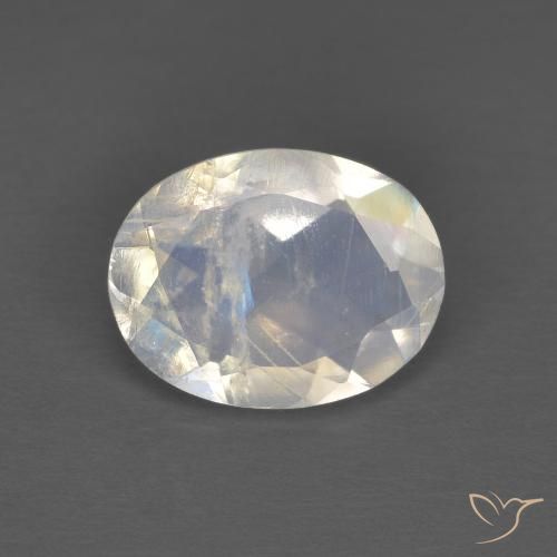 1.36ct Natural Blanco azulado Piedra lunar arcoíris, Ovalada, Transparente