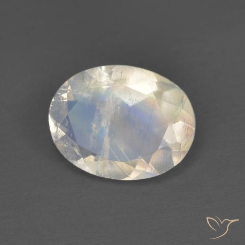 Piedra lunar arcoíris Blanco azulado natural de 1.36 ct, Ovalada, Transparente