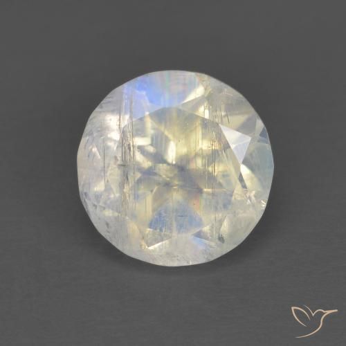 1.30ct Natural Blanco azulado Piedra lunar arcoíris, Redondo, Transparente