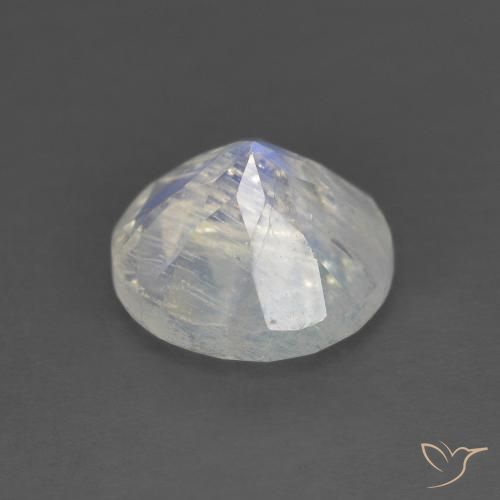 Piedra lunar arcoíris Blanco azulado natural de 1.30 ct, Redondo, Transparente