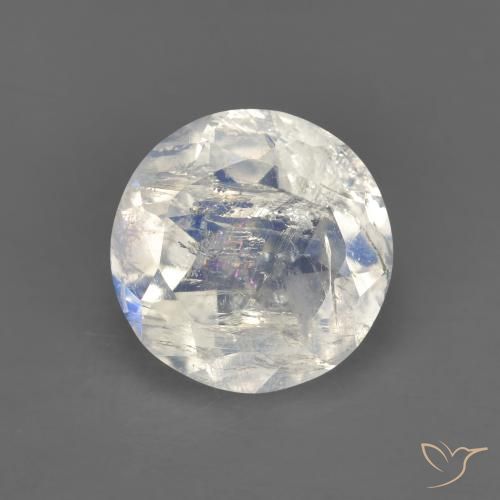 Piedra de luna arcoíris blanco natural de 1,62 ct, corte redondo, transparente