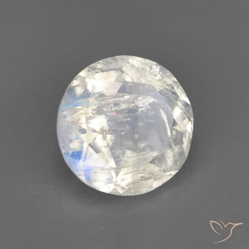Piedra de luna arcoíris blanco natural de 1,62 ct, corte redondo, transparente