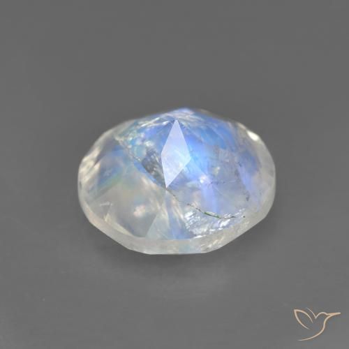 Piedra de luna arcoíris blanco natural de 1,62 ct, corte redondo, transparente