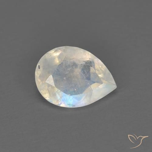 Piedra lunar arcoíris Blanco azulado natural de 0.66 ct, En forma de pera, Transparente