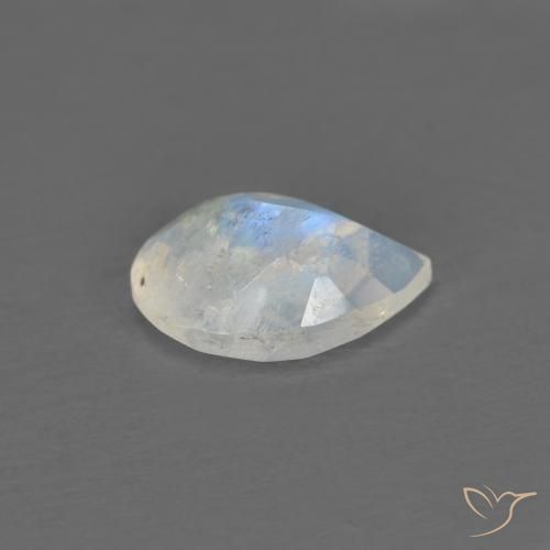 Piedra lunar arcoíris Blanco azulado natural de 0.66 ct, En forma de pera, Transparente