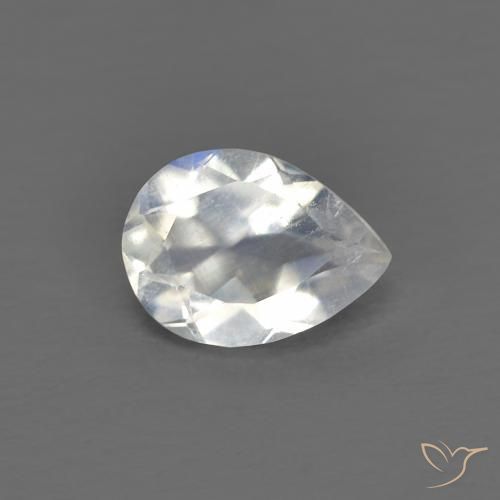 Piedra lunar arcoíris Blanco azulado natural de 0.64 ct, En forma de pera, Transparente