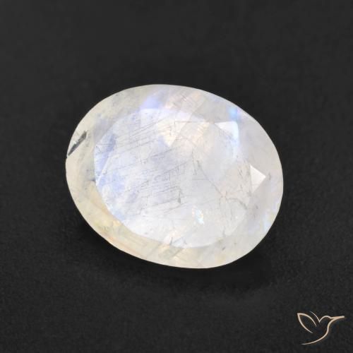 Piedra lunar arcoíris Blanco azulado natural de 3.12 ct, Ovalada, Translúcido
