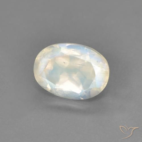Piedra lunar arcoíris Blanco azulado natural de 0.94 ct, Ovalada, Transparente