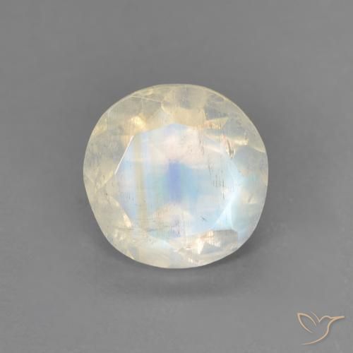 1.29ct Natural Blanco azulado Piedra lunar arcoíris, Redondo, Transparente