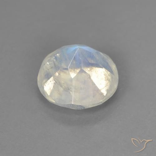 Piedra lunar arcoíris Blanco azulado natural de 1.29 ct, Redondo, Transparente