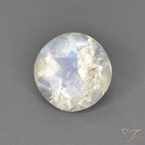 1.28ct Natural Blanco azulado Piedra lunar arcoíris, Redondo, Transparente