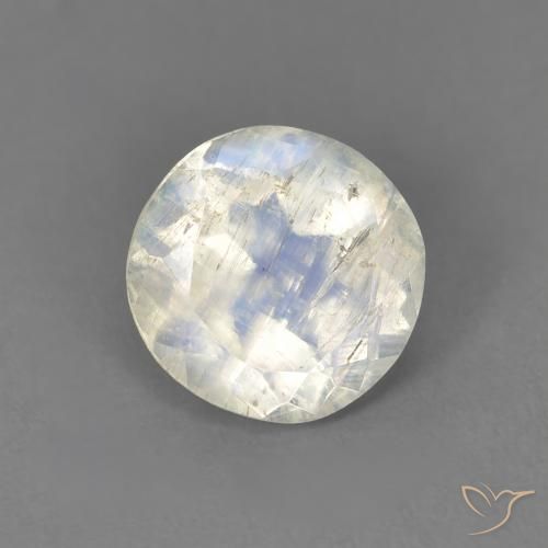 Piedra lunar arcoíris Blanco azulado natural de 1.28 ct, Redondo, Transparente