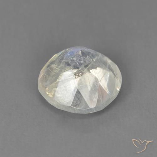 Piedra lunar arcoíris Blanco azulado natural de 1.28 ct, Redondo, Transparente