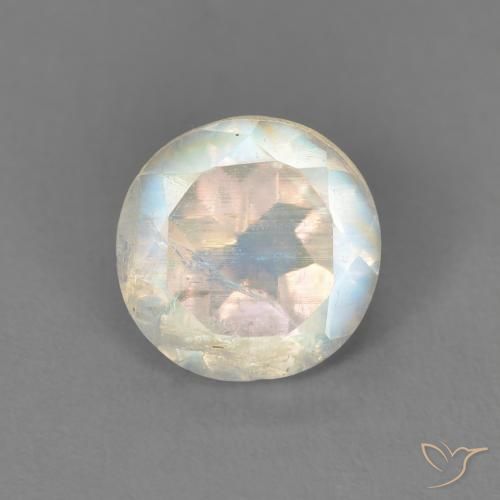 1.33ct Natural Blanco azulado Piedra lunar arcoíris, Redondo, Transparente