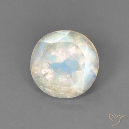 Piedra lunar arcoíris Blanco azulado natural de 1.33 ct, Redondo, Transparente