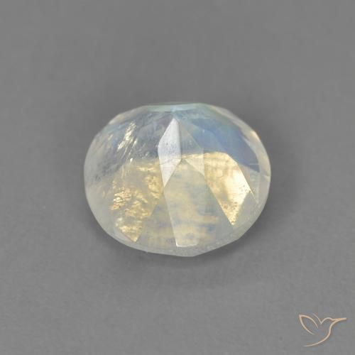 Piedra lunar arcoíris Blanco azulado natural de 1.33 ct, Redondo, Transparente