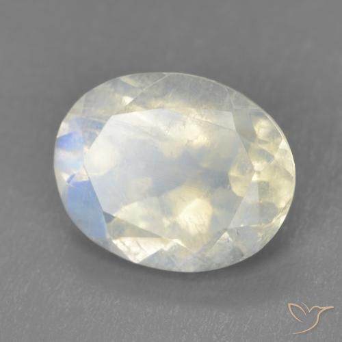 Piedra lunar arcoíris Blanco azulado natural de 3.32 ct, Ovalada, Transparente