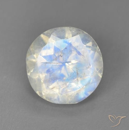 2.49ct Natural Blanco azulado Piedra lunar arcoíris, Redondo, Transparente