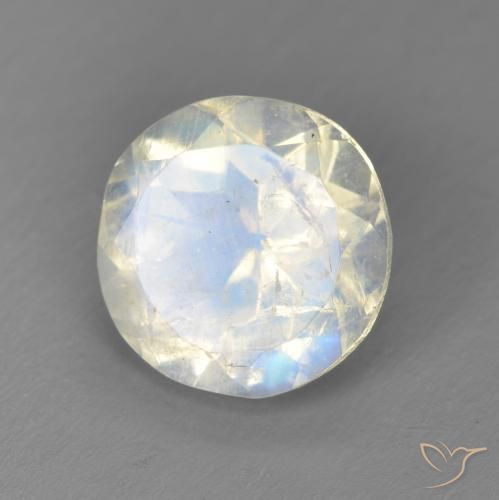 Piedra lunar arcoíris Blanco azulado natural de 2.49 ct, Redondo, Transparente