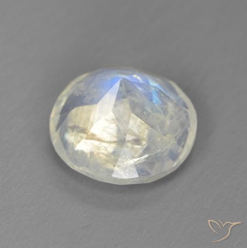 Piedra lunar arcoíris Blanco azulado natural de 2.49 ct, Redondo, Transparente