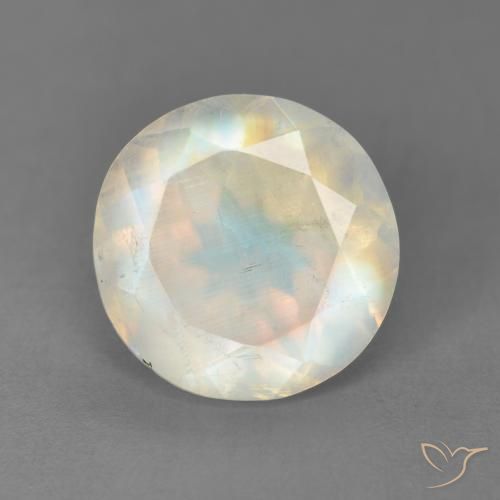 3.50ct Natural Blanco azulado Piedra lunar arcoíris, Redondo, Transparente