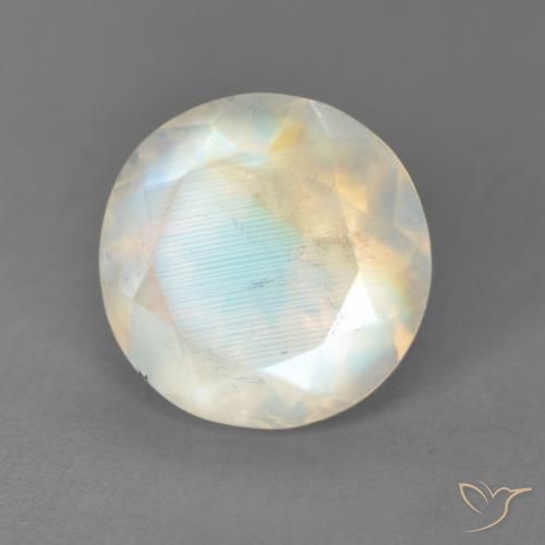 Piedra lunar arcoíris Blanco azulado natural de 3.50 ct, Redondo, Transparente