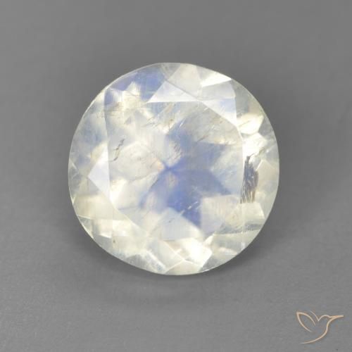 Piedra lunar arcoíris Blanco azulado natural de 2.55 ct, Redondo, Transparente