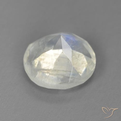 Piedra lunar arcoíris Blanco azulado natural de 2.55 ct, Redondo, Transparente