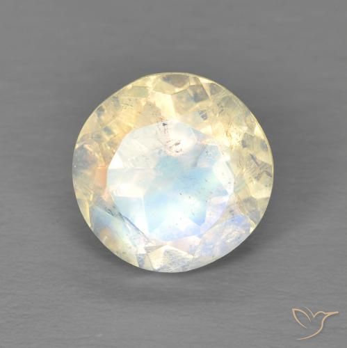 1.86ct Natural Blanco azulado Piedra lunar arcoíris, Redondo, Transparente