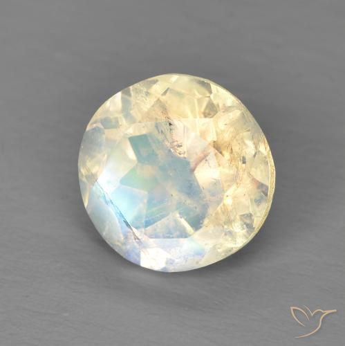 Piedra lunar arcoíris Blanco azulado natural de 1.86 ct, Redondo, Transparente