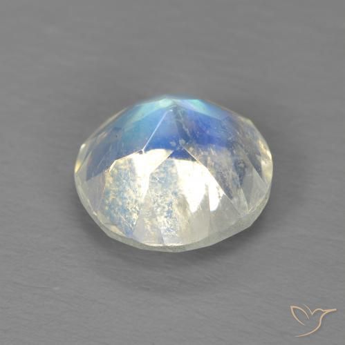 Piedra lunar arcoíris Blanco azulado natural de 1.86 ct, Redondo, Transparente