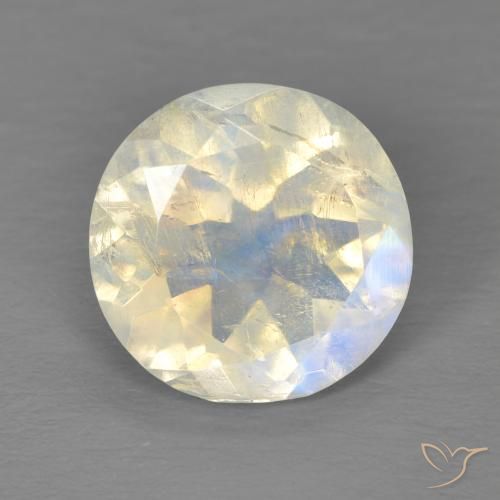 2.90ct Natural Blanco azulado Piedra lunar arcoíris, Redondo, Transparente
