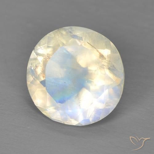 Piedra lunar arcoíris Blanco azulado natural de 2.90 ct, Redondo, Transparente